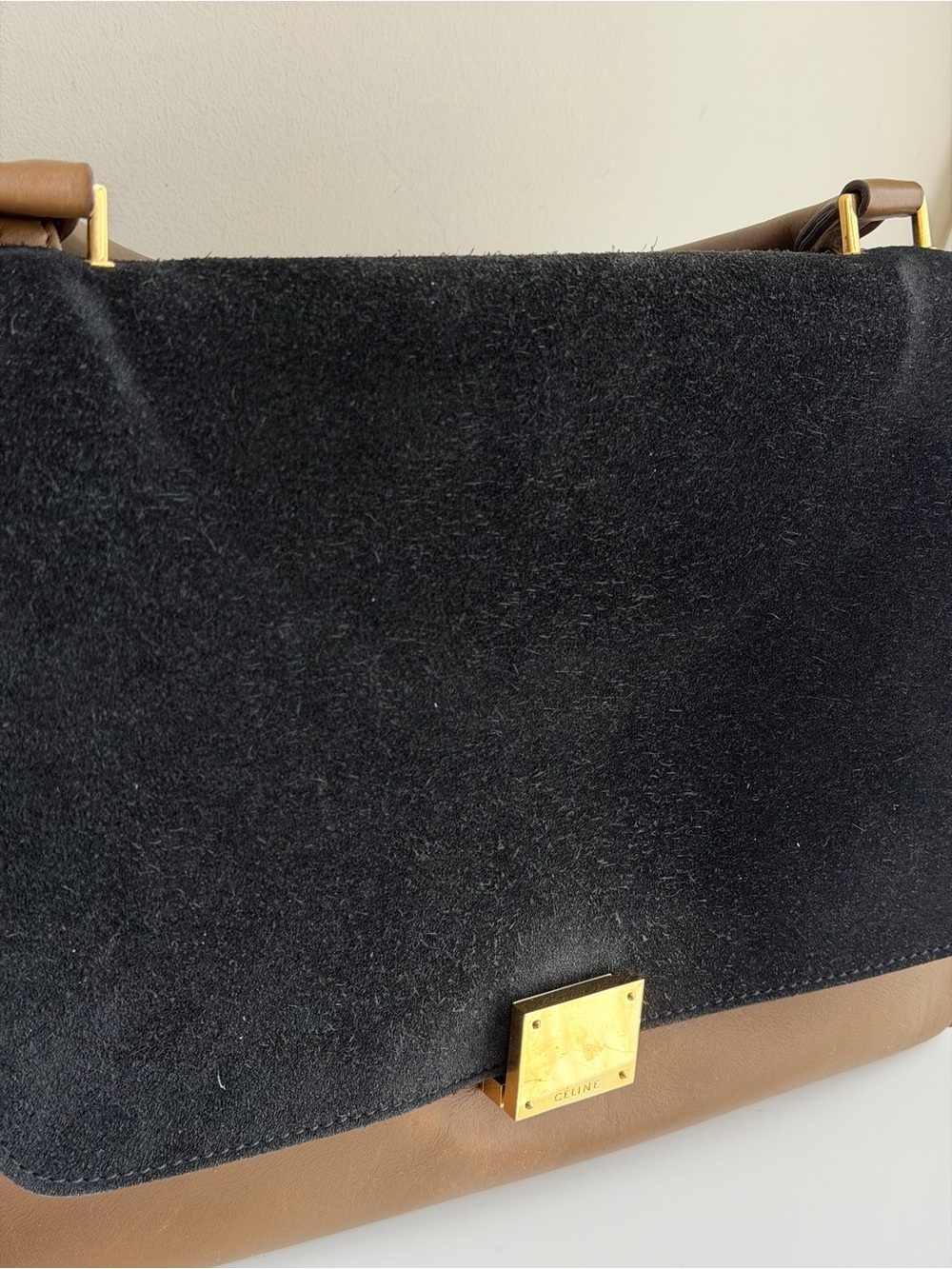 Authentic CELINE Medium Trapeze Tricolor Leather Suede Handbag - Picture 11 of 16